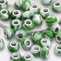 Green and white marble resin bead with silver metal core for DIY bracelet making - Green White Marble(6)