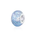 Translucent light blue resin charm bead with internal blue sequins and silver metal core - Light Blue Sequins