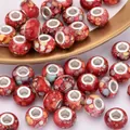Red marble pattern resin charm beads with silver metal core for DIY bracelet making - Red Tone Marble Pattern (7)