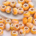 Orange and white marble pattern resin big hole bead with metal core for DIY bracelet - Orange White Marble Style(7)