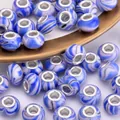 Blue and white marble resin bead with silver metal core for DIY jewelry making - Blue White Colorful Marble(7)
