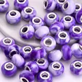 Purple resin marble cloud large hole beads with silver metal core for DIY bracelets - Purple Marble Style (8)