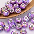 Purple marble resin charm bead with 14mm large hole and silver core for DIY jewelry - Purple Base Artistic Ink Pattern (8)