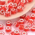 Cuentas redondas de resina roja con gran agujero de metal plateado para joyas - Rojo Brillante (7)