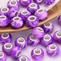 Purple and white marble texture resin large hole beads with silver metal core insert - Purple White Marble(10)
