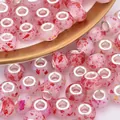 Pink translucent resin bead with red-yellow splattered ink and silver core for DIY bracelets - Pink Base Red Yellow Splash (7)