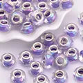 Close-up of purple iridescent European style beads with silver metal inner cores - Purple Gradient (3)
