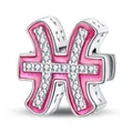 Pink enamel Pisces zodiac charm bead with sparkling cubic zirconia for DIY bracelets - Pink Pisces Bead