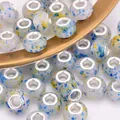 Tie-dye resin large hole beads with blue and yellow ink splash patterns and metal core - Matte Blue Yellow Splash (8)