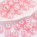 Cuentas de resina rosa con purpurina y agujero grande con núcleo de plata para joyas - Rosa