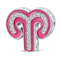 Pink enamel Aries zodiac charm pendant in silver alloy for DIY bracelets - Pink Aries Bead