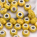 14mm gelbe Acrylperlen mit großen Löchern, schwarzem Rissmuster und Silbermetallkern - Gelb
