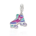 DIY silver alloy roller skate charm with pink and teal enamel for charm bracelets - Lightning Bolt Roller Skate (1)