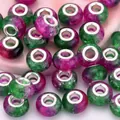 14mm rose red and green shimmer glitter resin beads with large silver metal hole - Magenta Green Crackle Style (1)