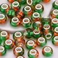 DIY jewelry beads with green and orange gradient finish and large silver metal core - Green Orange Gradient (2)