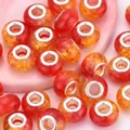 Red and orange glitter resin wheel beads with large holes for DIY jewelry making - Red Orange Crackle Style (2)