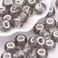 Ink style large hole resin charm bead with black spots and silver metal core - Grey Black Red Spotted (5)