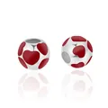 Silver bead charm with red enamel heart patterns for DIY bracelets and jewelry making - Red