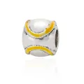 Silver bead with yellow enamel baseball pattern for DIY bracelet jewelry - Baseball Style