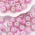 Pink resin large hole beads with golden brush stroke pattern and silver metal core - Soft Pink (6)