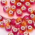14mm pink and orange glitter resin large hole beads with silver metal core for DIY bracelets - Pink Orange Gradient Crackle Style (4)