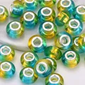 Blue and yellow gradient large hole resin beads with silver metal core for DIY bracelets - Blue Yellow Gradient (5)