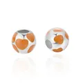Silver bead charm with orange enamel hearts and polished finish for DIY bracelets - Orange