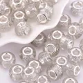 DIY charm bead in transparent resin with silver foil flakes and large metal core - Clear Silver Glitter (7)