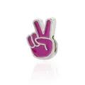 Silver peace sign charm with magenta enamel for DIY jewelry making and bracelets - Silver Purple