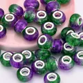 Sparkly 14mm large hole resin wheel beads in purple and green with metal core - Purple Green Inner Crackle Style (7)