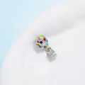 Pink and silver hot air balloon charm with colorful hearts and hanging house for bracelets - Multicolor Hot Air Balloon House Style