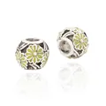 Silver bead charm with yellow enamel daisy flowers and hollow-out sphere design - Yellow Daisy(1)
