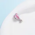 Pink enamel hot air balloon charm with silver finish and sparkling crystals - Pink Striped Hot Air Balloon Rhinestone Style