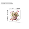 Lapin de Pâques dans une tasse rose avec tulipes et œufs, sticker PVC mural 30x30cm - Style Lapin Tulipe Coupe Rose (M14603)