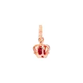 Rose gold crown charm with faceted red gemstone and heart-shaped hollow details - Rose Gold Crown Red Gemstone Style