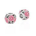 DIY silver bead charms featuring pink enamel magnolia flower patterns for jewelry - Bright Pink Daisy(4)