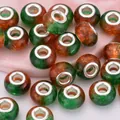14mm resin wheel bead with green and orange glitter nebula pattern and silver core - Green Orange Nebula Texture Style (9)