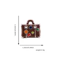 Retro suitcase charm bead with colorful enamel stickers and silver metal accents - Tan