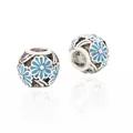Silver DIY charm beads with blue enamel flower petals for bracelets and jewelry - Light Blue Floral(9)