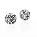 Antique silver flower bead with floral engraving for DIY bracelets and jewelry - Oxidized Silver Floral(10)