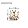 Détail d'autocollant mural lapin de Pâques et fleurs 30x30 cm pour déco de salle de bain - Style Lapin Tenant un Panneau Joyeuses Pâques (M14604)
