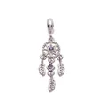 Silver dreamcatcher charm with purple zircon and three feather dangles for DIY bracelets - Purple Zirconia Dreamcatcher / Silver