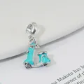 Sky blue enamel motor scooter charm pendant made of polished silver alloy for bracelets - Scooter / Sky Blue