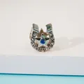 Silver horseshoe charm with star and blue crystal for DIY jewelry bracelets - Silver
