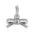 Vintage silver bow charm pendant in S925 sterling silver with beaded details and polished finish - Bowknot Shape