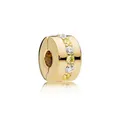 Charm perle intercalaire dorée avec zircons jaunes et blancs et fermeture à clip - Clip Rond Avec Zirconia Jaune Blanc / Or