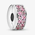 Detailweergave van de roségouden clip charm met pavé-gezette roze zirkonia stenen - Zilver Roze En Wit Pavé Stijl (7)