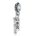 Silver 2018 graduation charm bead featuring a miniature scroll and engraved metal tag - Graduation 2018