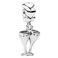 Silver heart and champagne glass charm bead for DIY bracelets in a polished finish - Heart Champagne Glasses