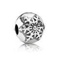Silver snowflake bead charm with embossed pattern for DIY jewelry bracelets - Relief Snowflake Sphere